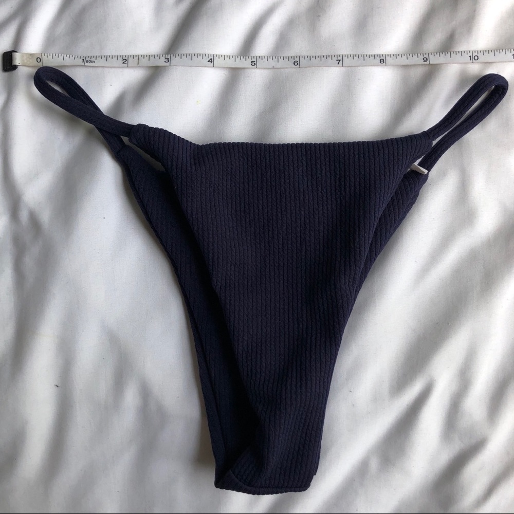 Navy Ribbed Lace Up String Bikini Set - Picture 4 of 5